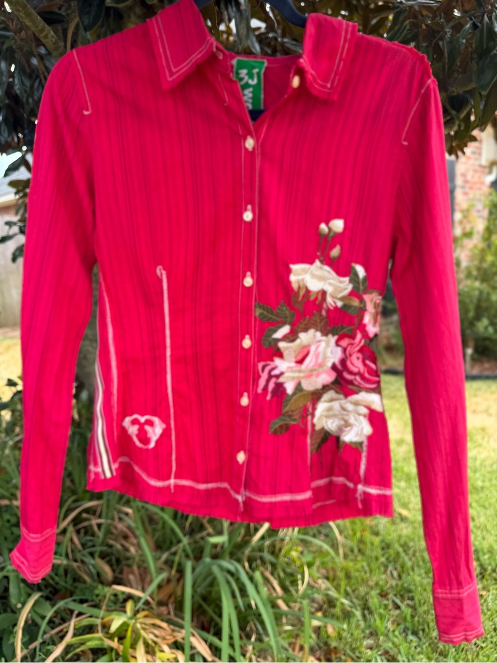 3J Workshop by Johnny Was Red Embroidered Floral Shirt Small
